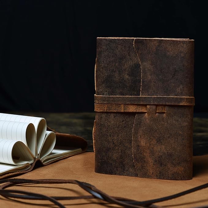 LEATHER VILLAGE Vintage Leather Journal A4 - Brown | 240 Lined Pages | Rustic Notebook for Travel, Office & Personal Use | Handmade College Ruled Diary for Men & Women