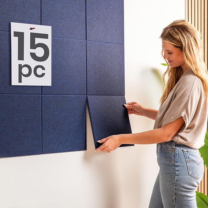 Large Cork Board Alternative | 15 Pack | Sizing Up to 59βx36β, Felt Wall Tiles, Office Wall Decor, Large Cork Boards for Walls, Corkboard, Cork Board for Office, Pin Board, Blue