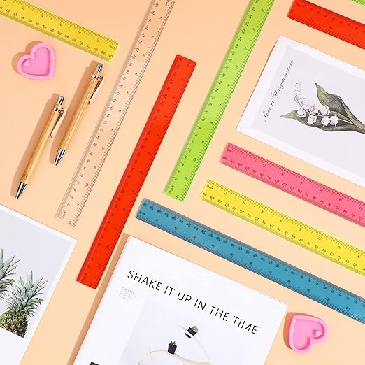 Fumete 144 Pack 12 Inch Plastic Rulers Bulk for Classroom Back to School Supplies Flexible Transparent Assorted Color Ruler with Centimeters and Inches for Office Teacher Student