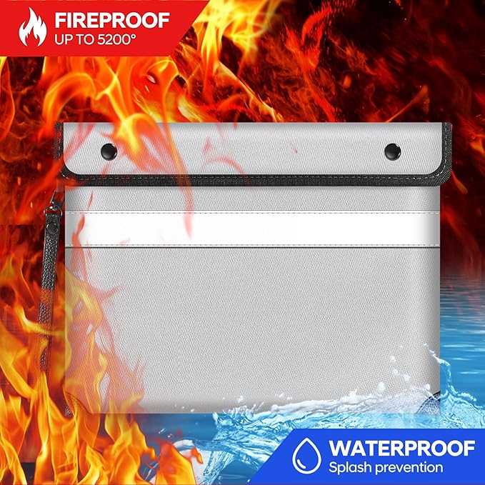Fireproof Money Bag for Cash,Fireproof Document Bag 5200°F Heat Insulated,Safe Fireproof Storage Pouch with Zipper,8 Layers of Heat Insulated Materials,11 x 7.7 inch(Silvery)