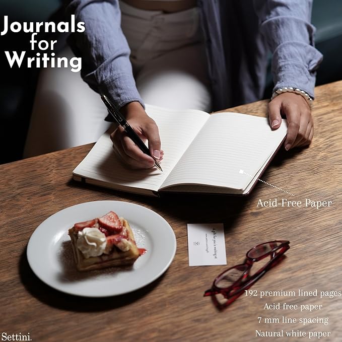 SETTINI® Lined Journal - Heart Journal for Writing Gift Set - Hardcover Vegan Leather, Includes Luxury Pen in a Unique Pen Holder, 192 Pages, 6 x 8.5 inches - Birthday Gift