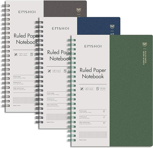 EMSHOI 3 Pack Spiral Notebook 7.48" x 10.15" - B5 Large Composition Notebooks College Ruled, 480 Pages 100gsm Lined Paper, Plastic Hardcover Journals for Writing Women Men Work School Supplies Gifts