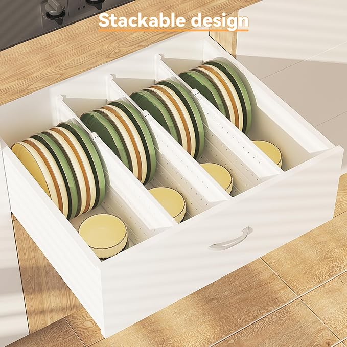 REBECAT 5 Pack Drawer Dividers for Clothes Adjustable Drawer Dividers 4" High Expandable from 15"-21" for Dresser Baby Clothes Bathroom,Bedroom Kitchen and Office Storage,White