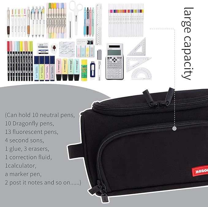 HVOMO Big Capacity Pencil Case High Large Storage Pouch Marker Pen Case Travel Simple Stationery Bag School College Office Organizer for Teens Girls Adults Student(Black)