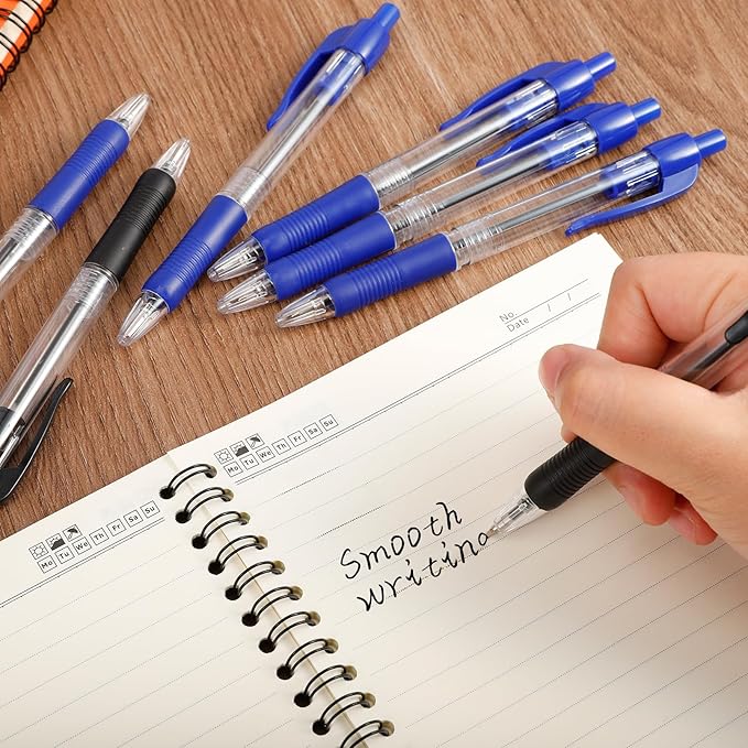 Blcculi 200 Pack Retractable Ballpoint Pens Bulk,1.0 mm Medium Point Pen,Blue Gel Ink Pens,Smooth Writing Pens with Comfortable Grip for Office Supplies Journal Writing (Blue Ink)