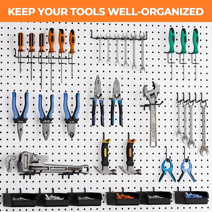 INCLY 220PCS Extra Thick 1/4" Pegboard Accessories Organizer Kit, Heavy Duty Black Pegboard Hooks with Bins and Peg Lock, Peg Board Hooks Assortment for Garage Wall Attachments Hanging Tools