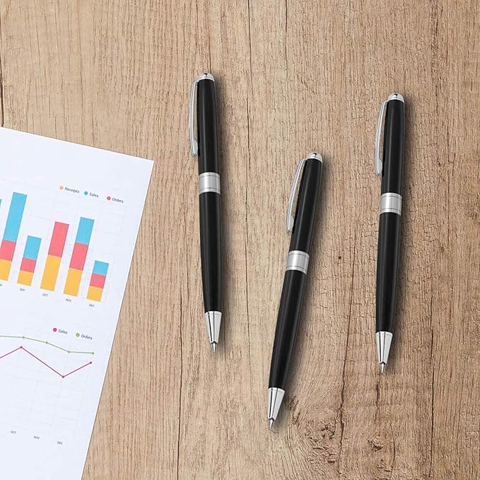 Cambond Black Pen Ballpoint Pens - Nice Pens Office Pen for Gift Business Men Police Flight Attendants Retractable Smooth Writing 1.0 mm Medium Point, 3 Pens with 3 Extra Refills (Black)