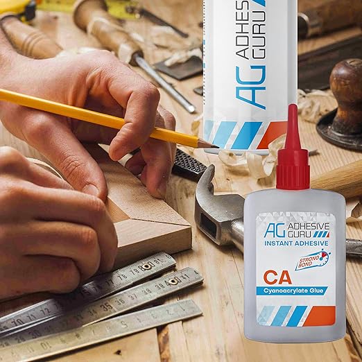 Adhesive Guru Super Glue (4x0.9 oz) for Plastic, Metal, Leather, Ceramic - Fast Adhesive for Woodworking, Hobby Models, Carpentry - 4 Pack