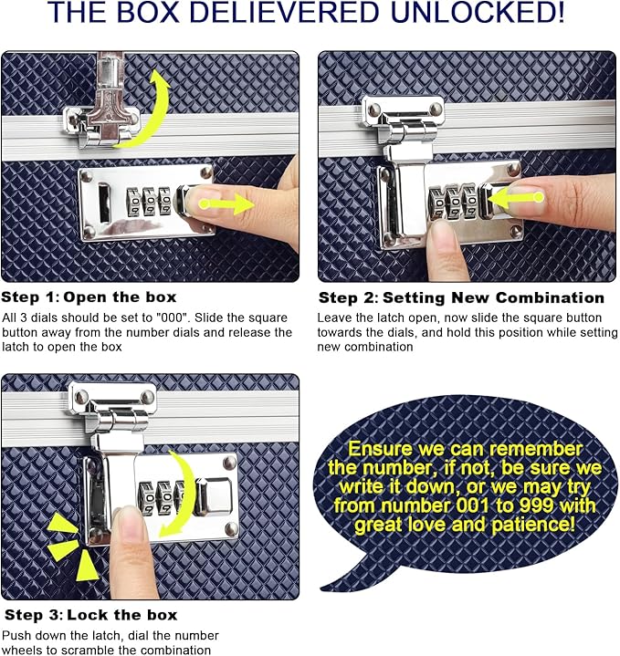 Storage Lock Box with Combination code, Lockable Medicine Storage Case, Empty First Aid Box, Security Lock Box, Multipurpose Lockbox for Home and Outdoor Use (Blue, Large)