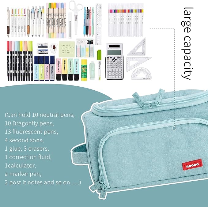 HVOMO Big Capacity Pencil Case High Large Storage Pouch Marker Pen Case Travel Simple Stationery Bag School College Office Organizer for Teens Girls Adults Student(Green)