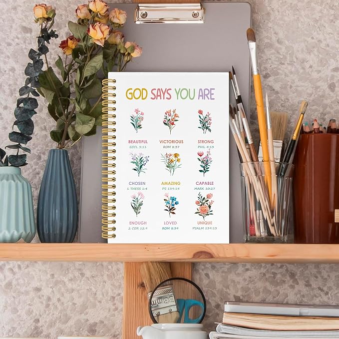 Inspirational Religious Spiral Notebook, Spring Floral Wildflower Faith Scripture Journaling Notebooks for Office School, Bible Verse Hardcover Journals Gifts for Women, 160 Pages 5.5 x 8.3 Inch