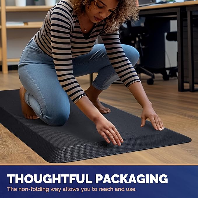 FEATOL 4 Packs Anti Fatigue Mats Thick Cushioned Standing Desk Mat Office, Ergonomic Kitchen Mats Set of 4, Memory Foam Comfort Floor Mat Padded Foam Rugs, Stain Resistant, Non-Slip (20" x 32", Black)