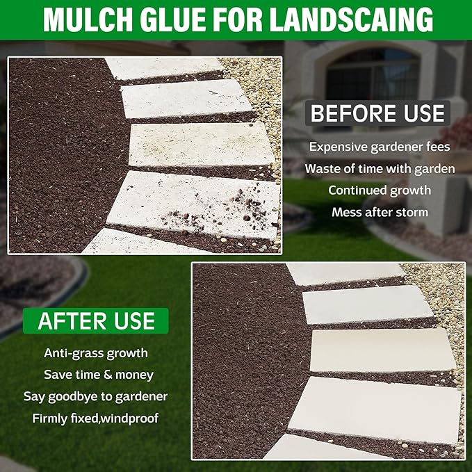 Mulch Glue - 1 Gallon / 128oz Mulch Adhesive Gravel Binder with Applicator for Landscaping, Garden - Non Toxic Ready to Use Landscape Lock Glue Mulches Stabilizer for Pea Gravel, Rock, Stones, Bark