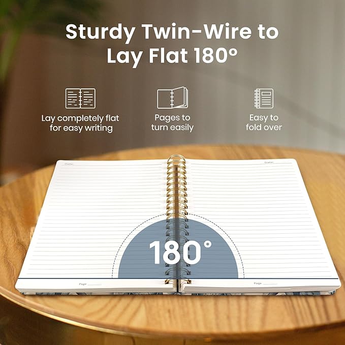 Lined Spiral Notebook Journal for Work, 300 Pages Thick B5 (7.1"x10") College Ruled Journal for Women & Writing, Hardcover Notebook for Note Taking, Perfect for Office Home School, Blue Floral