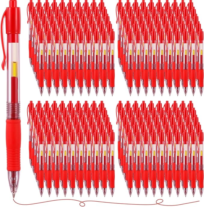 Jetec 250 Pcs Premium Gel Roller Pens Bulk, Fine Point 0.7 mm, Retractable Gel Ink Roller Ball Pens for Writing Journaling Taking Notes Office (Red)