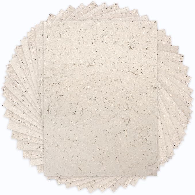 Benvo 50 Sheets A4 Natural Mulberry Paper Visible Leaves Fiber Rice Paper Printable Decoupage Tissue Paper Sheets for Writing, Painting, Card Making, DIY Crafts(8.3x11.7in, Semi Transparent Jute)