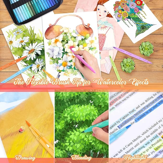 Soucolor Art Supplies for Adults Kids, 72 Colors Dual Tip Brush Fine Tip Markers, Art Kit Drawing Set with Art Case Coloring Set, Art Set for Kids, Kids Art Supplies for School, Gifts for Girls & Boys