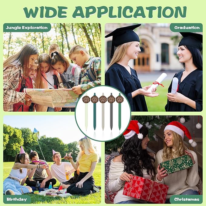 50 Pcs Cookie Ballpoint Pen Bulk Housekeeping Appreciation Gift Retractable Writing 1mm Medium Point Black Ink Green Fancy Gift for Friend Troop Scout Leader Cookie Lover Party Favor