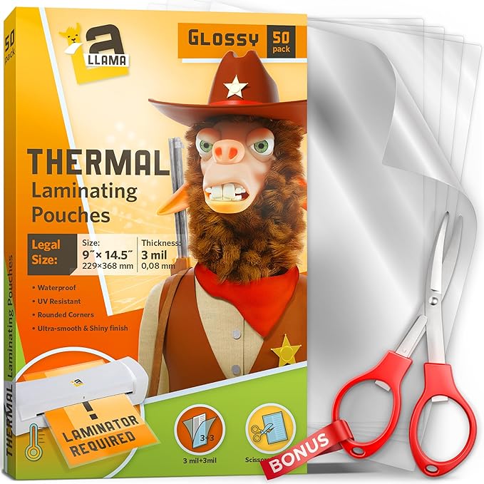 50 Pack Thermal Laminating Pouches 9ā x 14.5ā, 3 Mil Thick, Suited for Legal Size Laminating Sheets 8.5 x 14