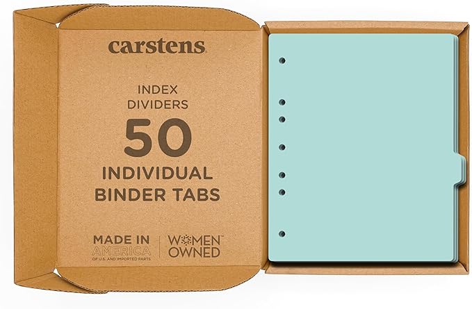 Carstens - Heavy Duty Plastic Ring Binder Dividers, Side Tab, 1/9 Cut, Tab 6 Position, US Letter, Aqua, Case of 50, (2618-15CS) - Ideal Medical Chart Dividers or Index Tabs for 3 Ring Binders
