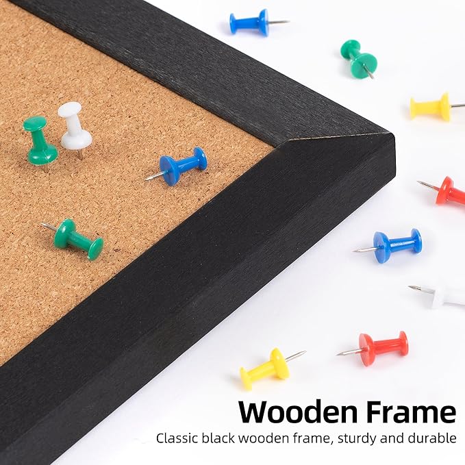 Board2by Extra Large Cork Bulletin Board 60" X 48", Black Wood Framed 5'x4' Corkboard for Wall, Wall Mounted Notice Pin Board with 18 Push Pins for School, Home & Office