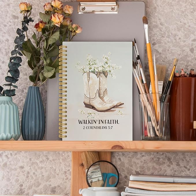 Western Christian Spiral Notebook, Western Cowgirl Bible Journaling Notebooks for Note Taking, Floral Scripture Hardcover Journals for Women 160 Pages 5.5x8.3 Inch, Cowgirl Gifts for Women