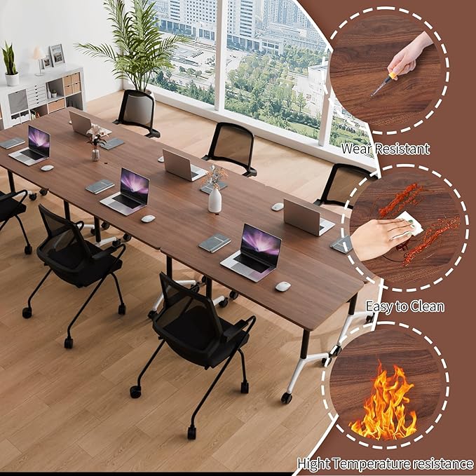 Conference Room Table with Flip-Top Design for Dynamic Meetings, Business Table Computer Desk with Heavy-Duty Frame,Foldable Seminar Meeting Tables for Home Office (6, A, 55.1IN)