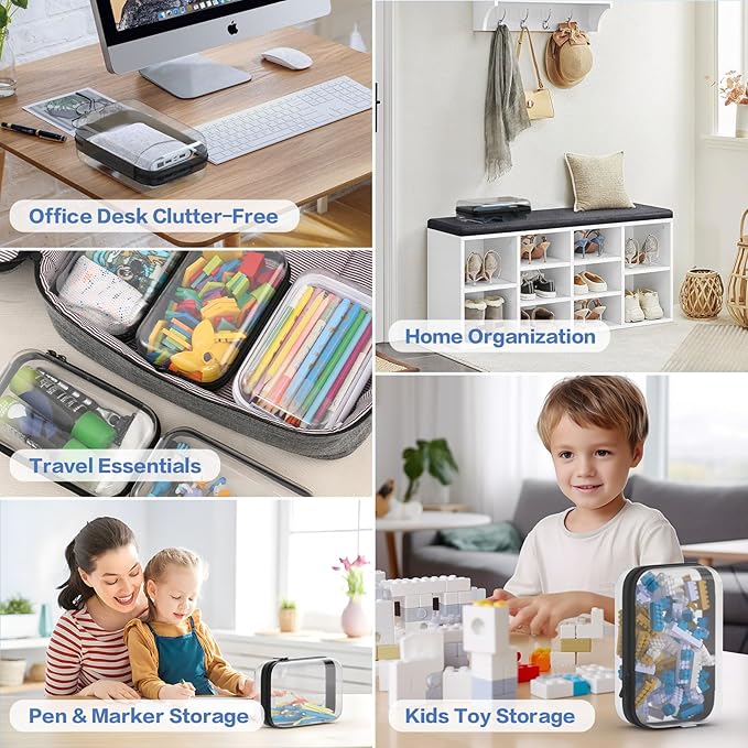 4Pcs Clear Hard Shell Zipper Case, BIiss Plastic Bins for Organizing, Clear Zipper Pouches Makeup Case & Lidded Storage Bins Organizer for Storage Cosmetics, Puzzles, 8.7 x 6.3 x 2.4 Inch