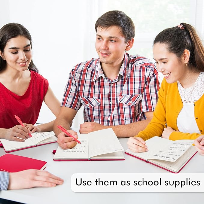 feela 3 Pack Notebooks Journals Bulk, Hardcover Notebook Classic Ruled Lined Journals with Pen Holder for Women Girls School Business Supplies, with 3 Black Pens, 120 GSM, 5.1”x8.3”, A5, Berry