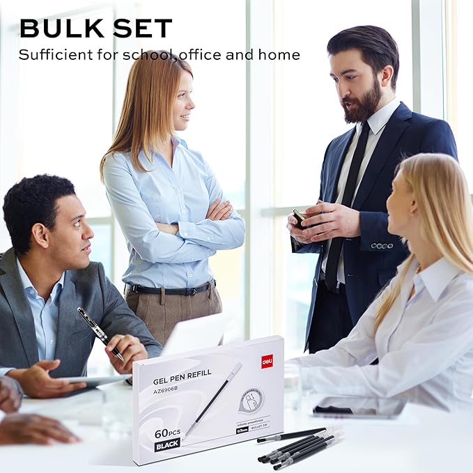 deli Gel Pen Refills, 60 Pcs Retractable Pen Refills Black Ink, Medium Point 0.7mm, Smooth Writing, Fast Dry, No Bleed for Journaling Note Taking, Home School Office Supplies