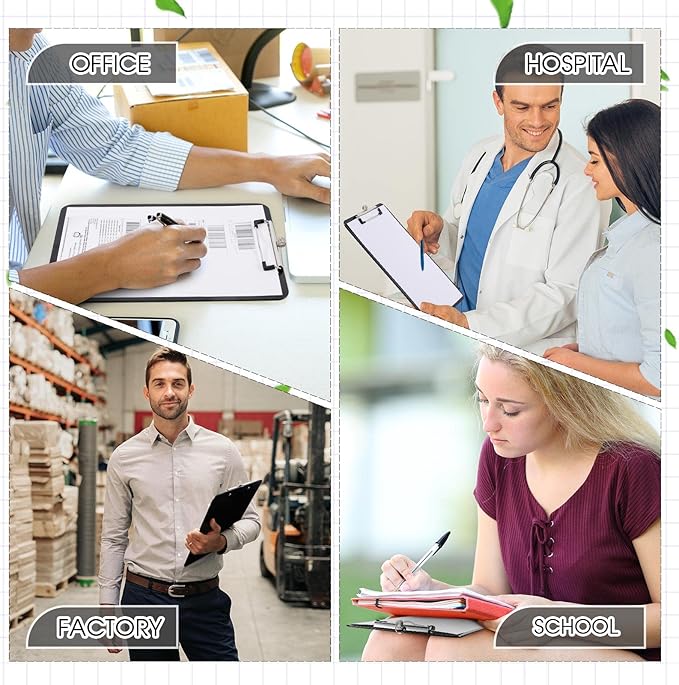 4 Pcs Metal Clipboards with Pen Holder 12 x 9 Inch Black Clip Board with Profile Clip Standard A4 Letter Size Plastic Clipboard Hanging Pen Holder Storage Clipboard for School Students Office Work