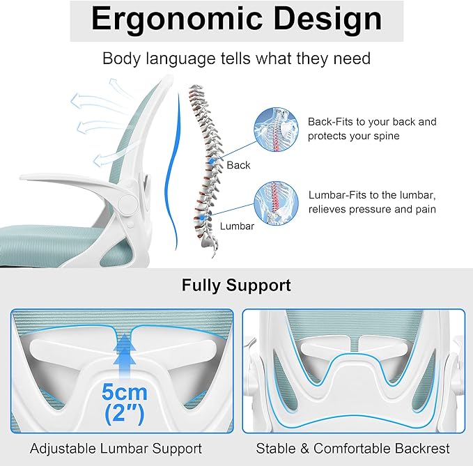 Primy Drafting Chair Tall Office Chair with Flip-up Armrests Executive Ergonomic Computer Standing Desk Chair with Lumbar Support and Adjustable Footrest Ring(Light Blue)