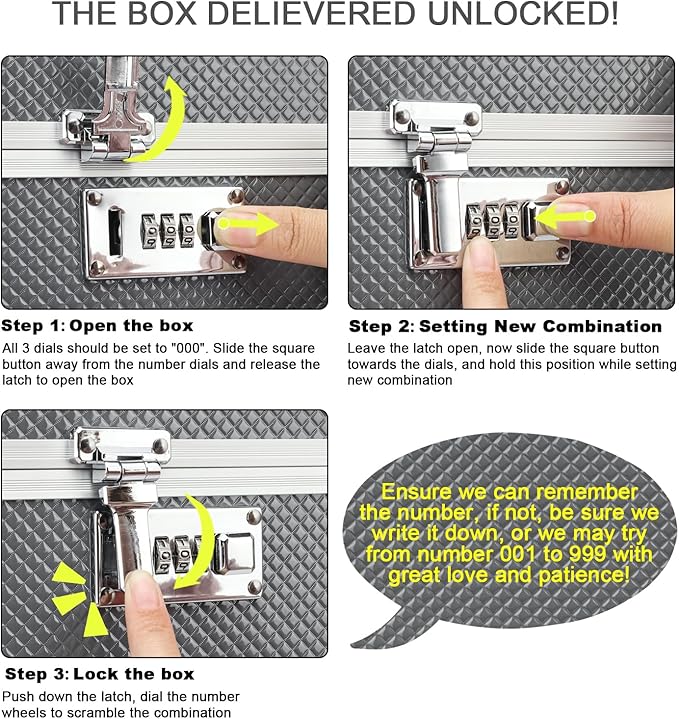 Storage Lock Box with Combination code, Lockable Medicine Storage Case, Empty First Aid Box, Security Lock Box, Multipurpose Lockbox for Home and Outdoor Use (Gray, Large)