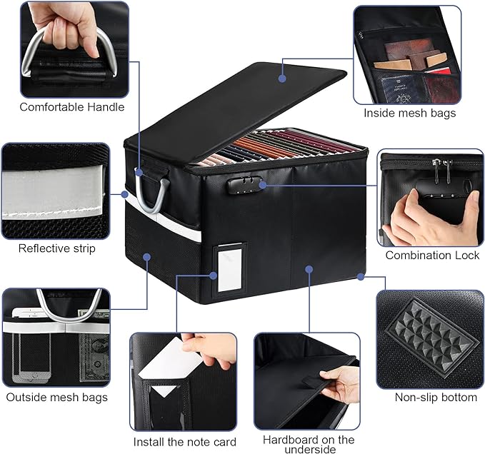 Fireproof Document File Organizer Box, Fireproof Safe Box with Lock, Portable Office Storage Cabinet for Hanging Letter/Legal Folder 16.1 x 12.9 x 11in