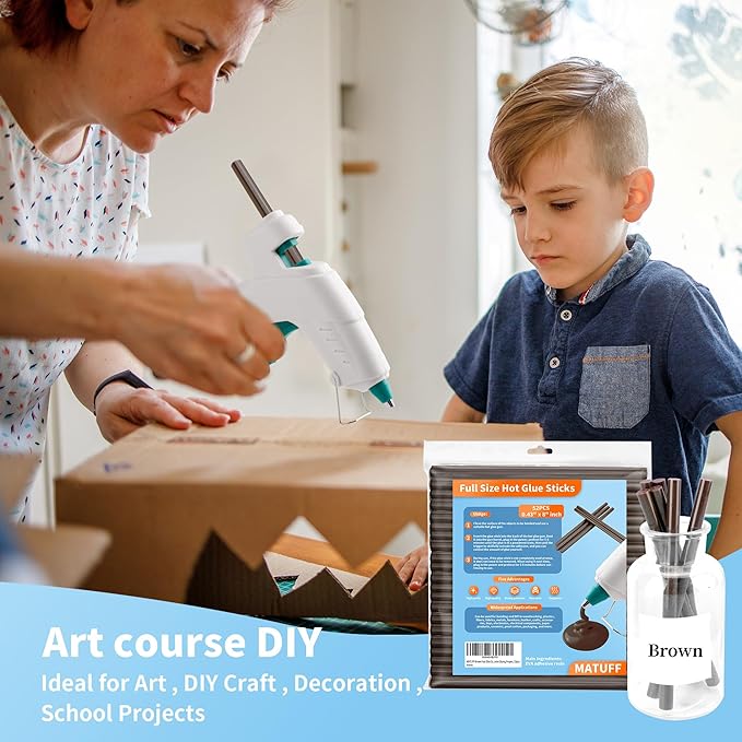 MATUFF Brown hot Glue Stick Full Size 0.43” Dia x 8” Long, 52 pcs Hot melt Adhesive Glue Sticks, Colored Glue Gun Sticks for Christmas Decoration DIY Crafts Arts School Home Gluing Project