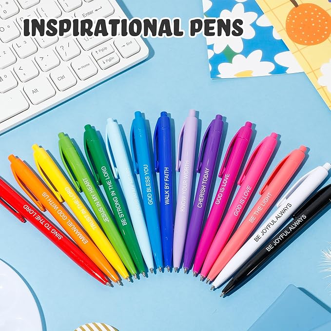 90 Pcs Ballpoint Bible Pen Inspirational Scripture Quotes Black Gel Ink Pens Bulk Religious Retractable Rolling Ballpoint Pens for Party Favors Back to School Gift Supplies (Christian)