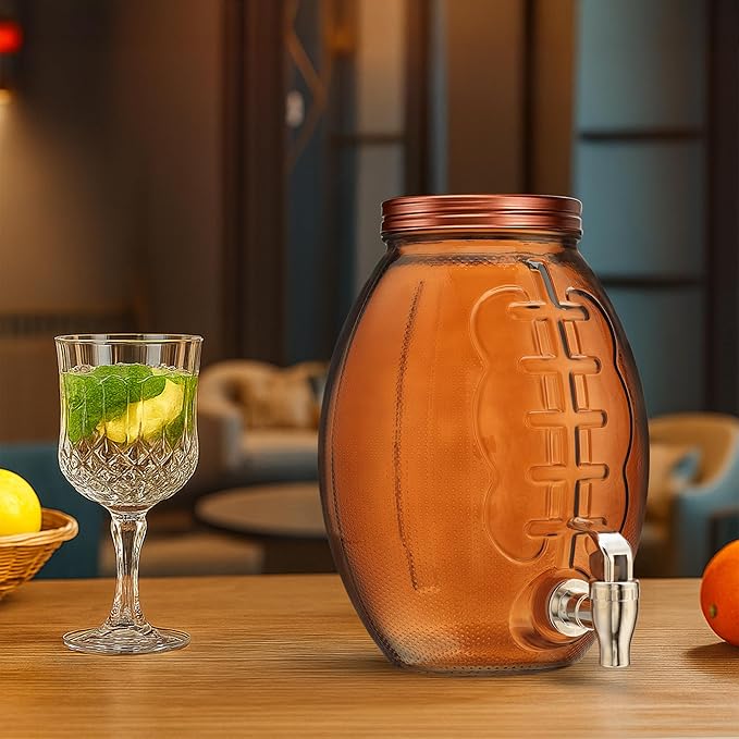 Football Shaped Drink dispenser, Glass Beverage Dispenser For Football Party & decorations, Drink Dispenser With 100% Leakproof Spigot Perfect For Parties And Daily Use 1 GALLON