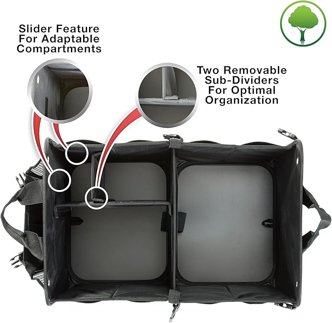 TRUNKCRATEPRO Trunk Organizer For Car, Suv, Truck | Premium Adjustable Multi Compartments Collapsible Car Trunk Organizer With Securing Straps & Non-Slip Bottom (Large Size, Black)
