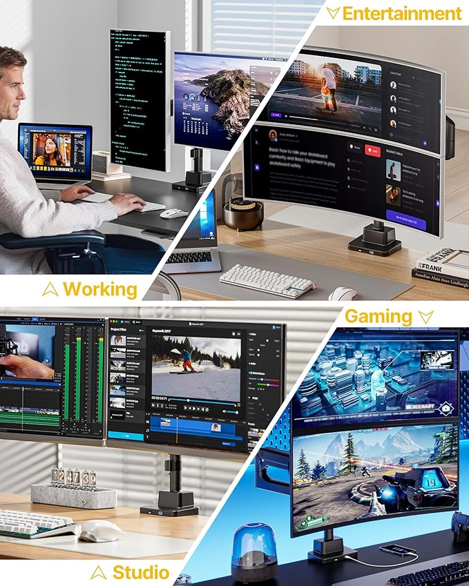 monTEK 17-57 Inch Dual Ultrawide Monitor Arm for Up to 59.4lbs Screen, Aluminum Heavy-Duty Gas Spring Vertical Stackable Curved Screen Adjustable Monitor Stand,75/100mm Vesa Mount, Black