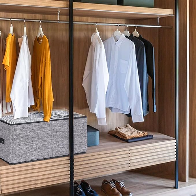 Fabric Storage Boxes, Foldable Storage Baskets with Handles, Cube Organizer Bins for Wardrobe, 18.5 × 11 × 7.9 Inch, Gray, 6-Pack