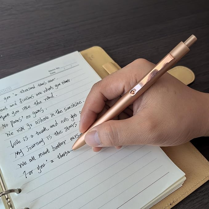 Pens 0.5MM Retractable Metal Gel Pen, Rose gold and silver gray fancy pen Premium Metal Barrel nice pens Smooth Writing Archival Ink Leak-Proof, Ideal office Gift Set,sisters, lovers - 2 Pens.