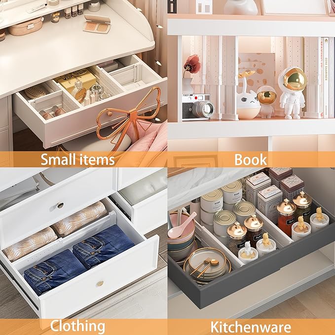 REBECAT 5 Pack Drawer Dividers for Clothes Adjustable Drawer Dividers 4" High Expandable from 11"-17" for Dresser Baby Clothes Bathroom Bedroom Kitchen and Office Storage,White