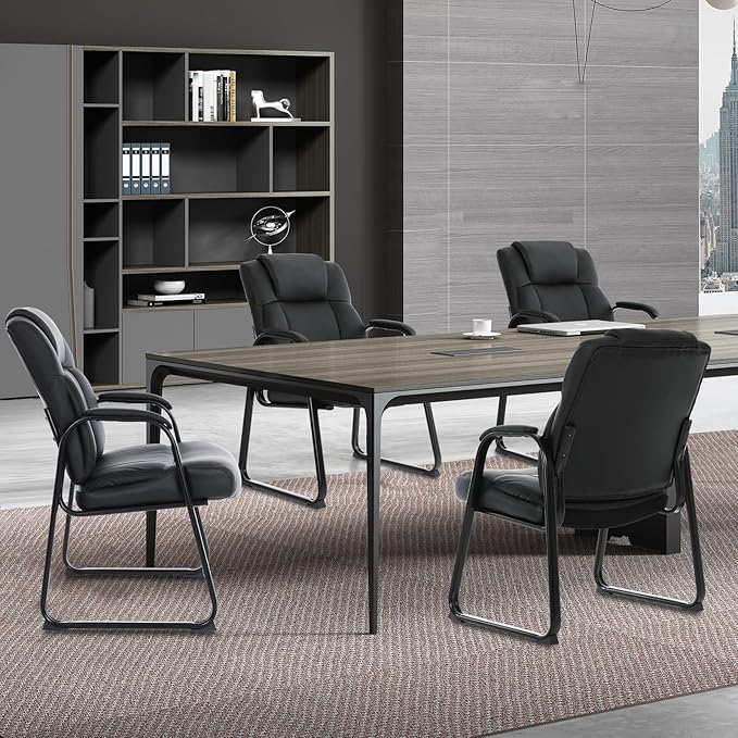 CLATINA Big & Tall 500 lb. Guest Chair, Leather Reception Chairs with Sled Base and Padded Arm Rest for Waiting Room Office Home and Meeting Conference-Black (2 Pack)