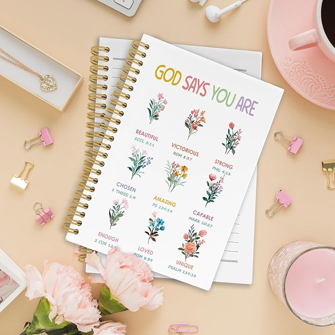 Inspirational Religious Spiral Notebook, Spring Floral Wildflower Faith Scripture Journaling Notebooks for Office School, Bible Verse Hardcover Journals Gifts for Women, 160 Pages 5.5 x 8.3 Inch