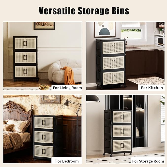 Stackable Storage Bins with Lids,Collapsible Plastic Storage Box Closet Organizers and Storage with Wheels and Magnetic Door for Home Office Dorm (5 Pack)