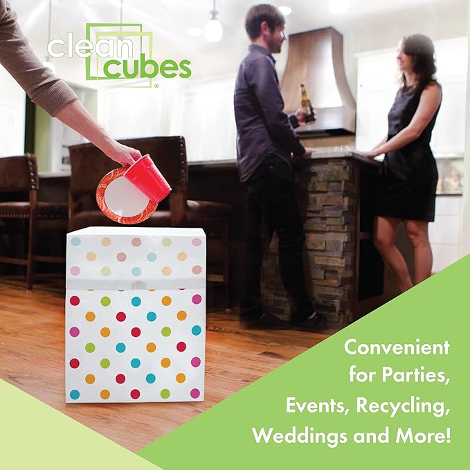 | 13 Gallon Disposable Trash Cans (6-Pack) with Fitted Trash Bags - Reusable Garbage and Recycling Bins for Parties, Events, and More (Polka Dot - 17" Height x 13.5" Width x 10" Depth)