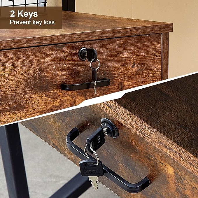 TUKAILAi Mobile File Cabinet with 3 Drawers, Lockable Storage Unit Wooden Rolling Office Filing Cabinet with Wheels, for Legal/Letter/A4 Sized Documents Home Office (Rustic Brown 1PCS)