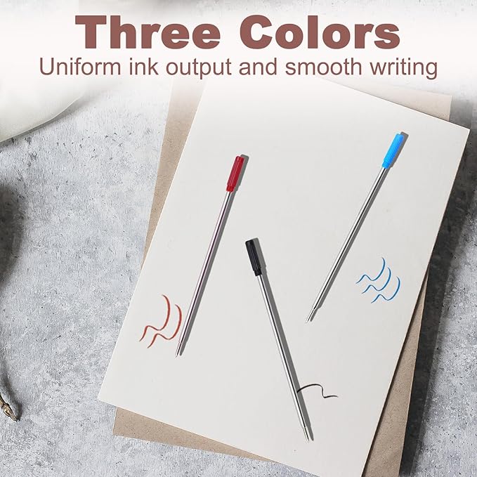 0.7 mm Ballpoint Ink Twist Pen Refills, 15 Pcs Medium Point Metal Smooth Writing Replaceable Ink Refill, Stationery Compatible for Cross Ballpoint Replacement (4.6in M) (Black+Red+Blue, 30)