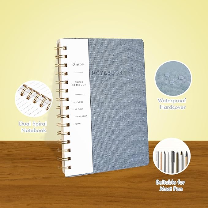 Spiral Notebook - Lined 160 Pages Journal with Back Pockets for College Journal, Twin-Wire Binding Notebook Perfect for Office & Home School Supplies, 3 Pack Set