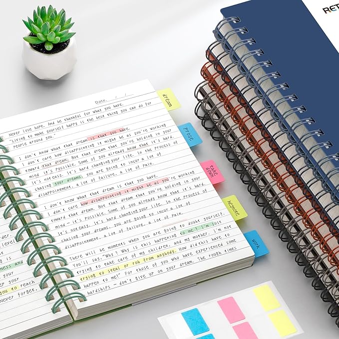 RETTACY Spiral College Ruled Notebook, 300 Pages, B5 Medium Size (7.4" x 10"), for School, Work, Writing, Journaling, 100 GSM Thick Paper, Flexible Plastic Cover (Navy Blue)